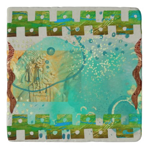 Mayan Turquoise  Gold Mexican Boho Trivet