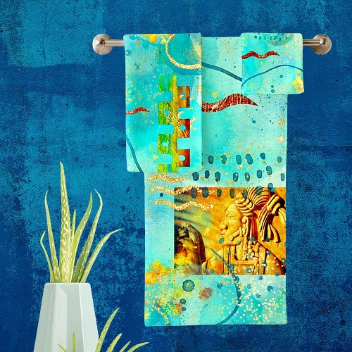 Mayan Turquoise  Golden Misty Sky Bath Towel Set