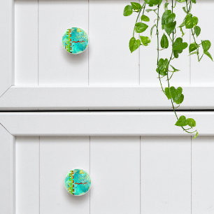 Mayan Turquoise & Golden Misty Sky Ceramic Knob