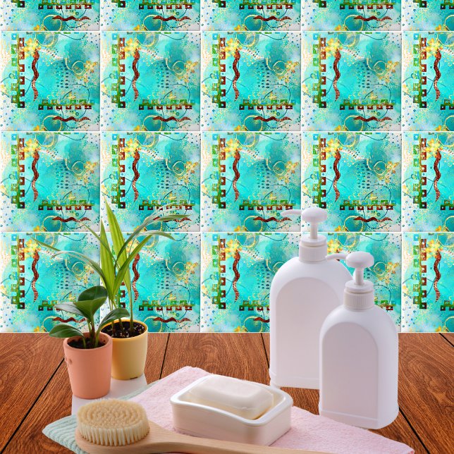 Mayan Turquoise & Golden Misty Sky Ceramic Tile (Creator Uploaded)
