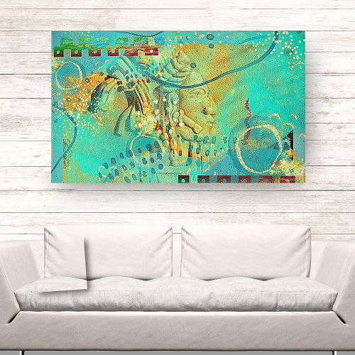 Mayan Turquoise  Golden Misty Sky Faux Canvas Print
