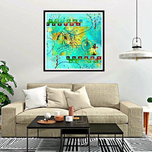 Mayan Turquoise  Golden Misty Sky Poster