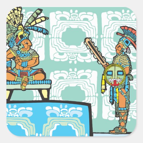 Mayan Warrior And King Square Sticker