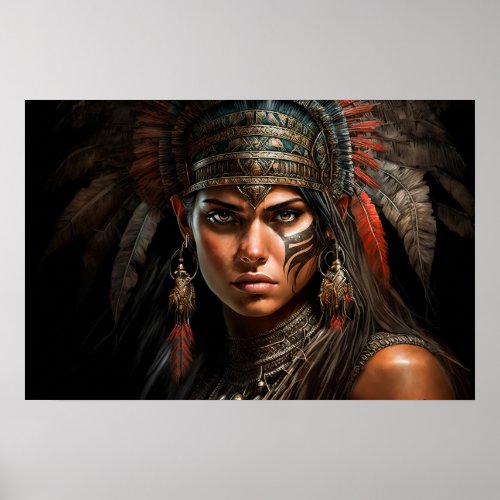 Mayan Warrior Princess Portrait Oil Painting Poste Poster