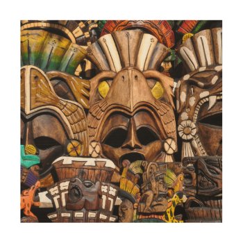 Mayan Wooden Masks In Mexico Wood Wall Art by bbourdages at Zazzle