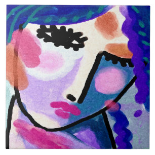 Maybe Abstract Digital Portrait of a Woman Ceramic Tile