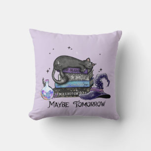 Maybe Tomorrow – Black Cat, Books & Witchy Vibes Throw Pillow