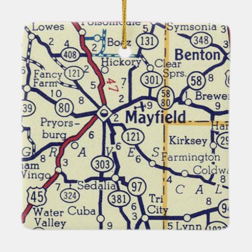 Mayfield KY Vintage Map Ceramic Ornament