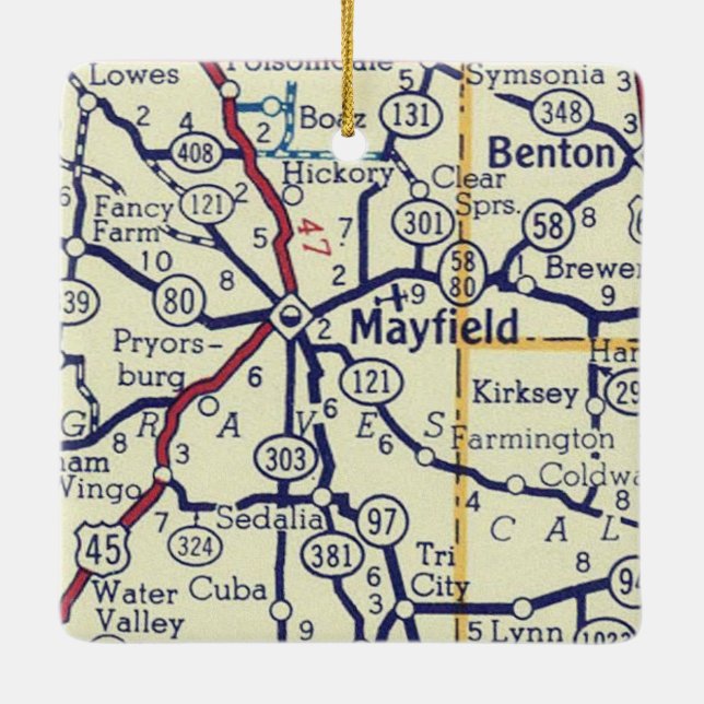 Mayfield KY Vintage Map Ceramic Ornament (Back)