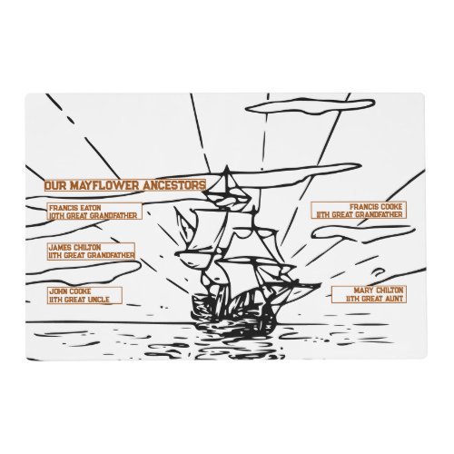 Mayflower Ancestors Names  Ship  Maze  Drawing Placemat