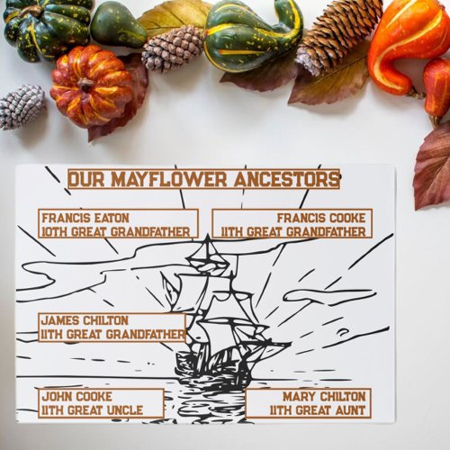Mayflower Ancestors Names with Drawing of Ship Paper Pad