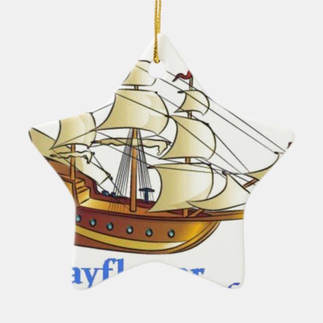 Mayflower Descendant Sailing Ship Anniversary Ceramic Ornament (Front)