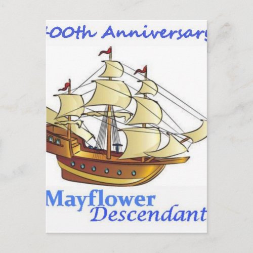 Mayflower Descendant Sailing Ship Anniversary Postcard