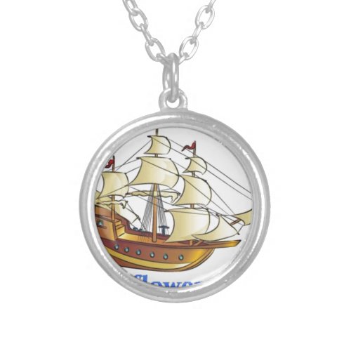 Mayflower Descendant Sailing Ship Anniversary Silver Plated Necklace
