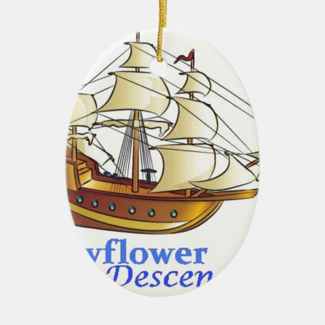 Mayflower Descendant Sailing Ship Ceramic Ornament (Front)