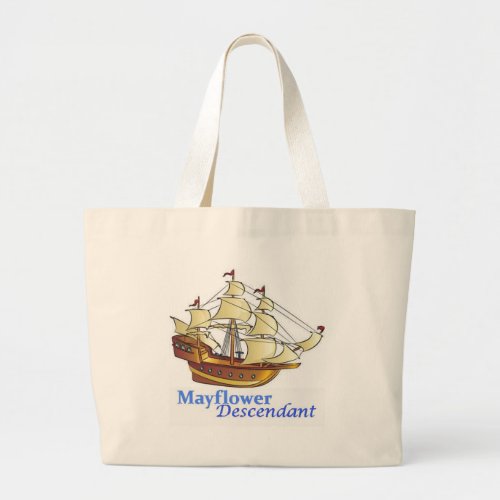 Mayflower Descendant Sailing Ship Large Tote Bag