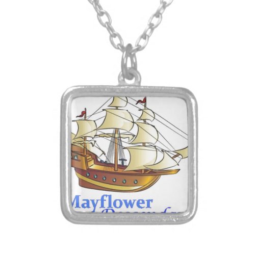 Mayflower Descendant Sailing Ship Silver Plated Necklace