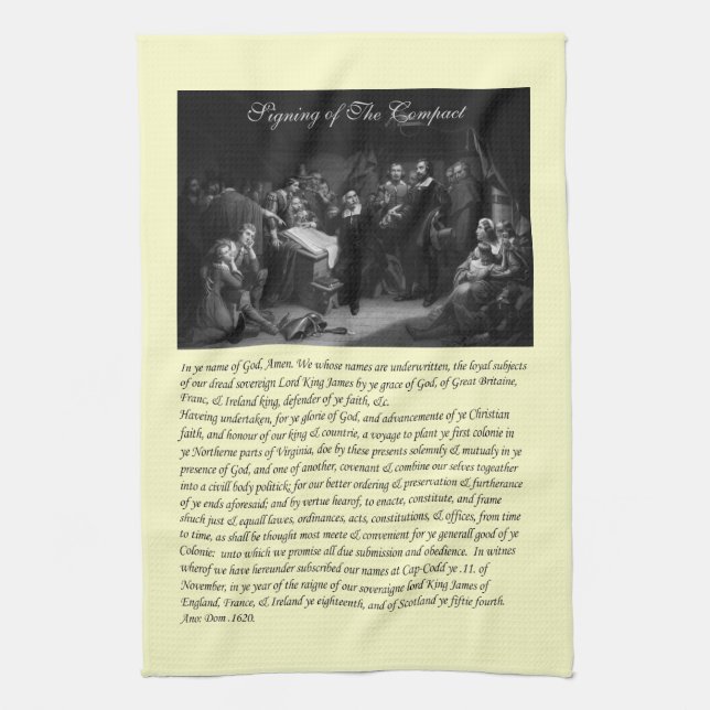 Mayflower Pilgrim Fathers - Signing of the Compact Towel (Vertical)