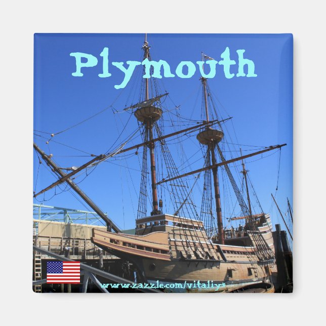 Mayflower sailing ship in Plymouth magnet design (Front)