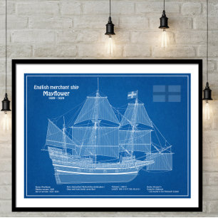 Mayflower - Ship Blueprint Plans ABD Poster