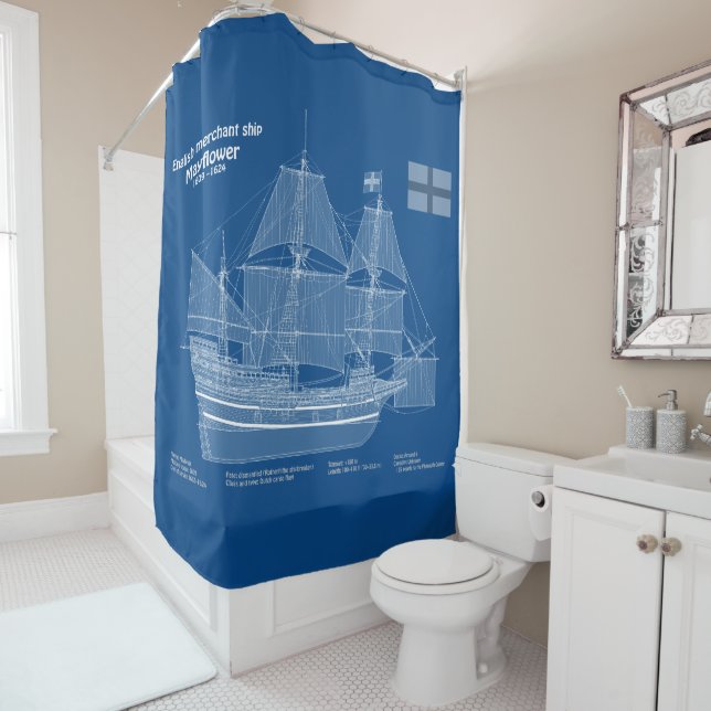 Mayflower - Ship Blueprint Plans ABD Shower Curtain (In Situ)