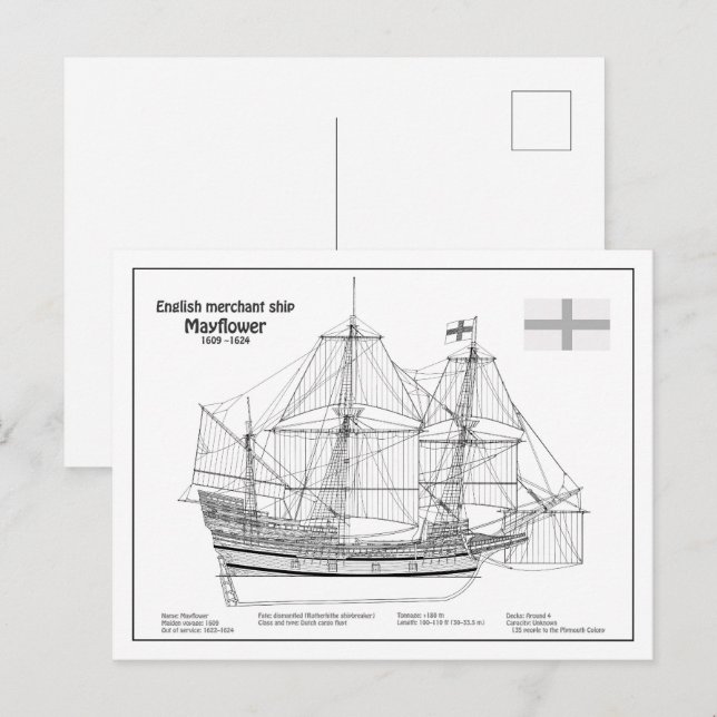 Mayflower - Ship Blueprint Plans BD Postcard (Front/Back)