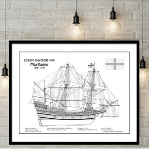 Mayflower - Ship Blueprint Plans BD Poster