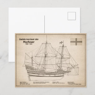 Mayflower - Ship Blueprint Plans SD Postcard