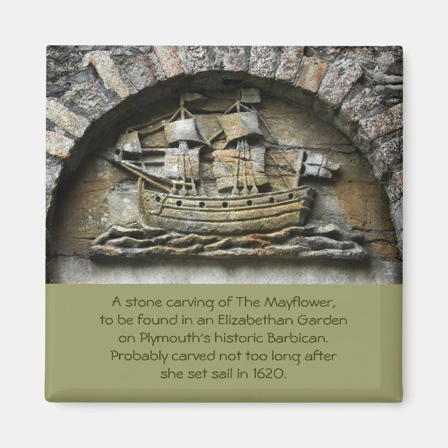 Mayflower - Stone Carving thanksgiving magnet (Front)