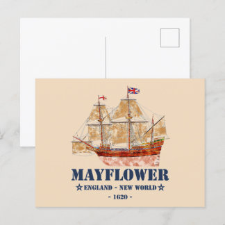 Mayflower Tall Ship - England to New World in 1620 Postcard