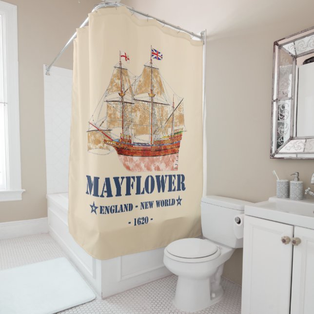 Mayflower Tall Ship - England to New World in 1620 Shower Curtain (In Situ)