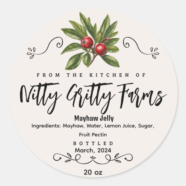 Mayhaw Jam Jelly preserve Custom Canning Label (Front)