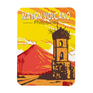 Mayon Volcano Cagsawa Ruins Philippines Travel Art Magnet