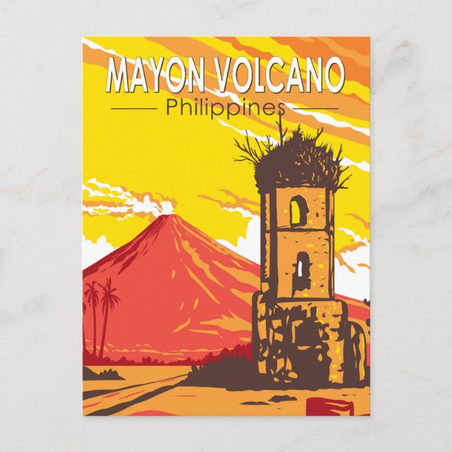 Mayon Volcano Cagsawa Ruins Philippines Travel Art Postcard (Front)