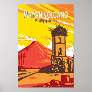 Mayon Volcano Cagsawa Ruins Philippines Travel Art Poster