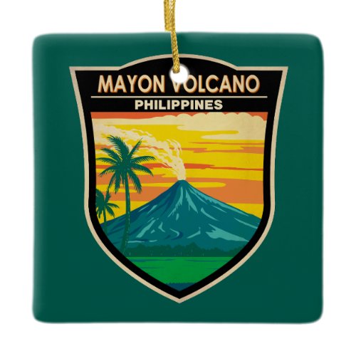 Mayon Volcano Philippines Travel Art Vintage Ceramic Ornament