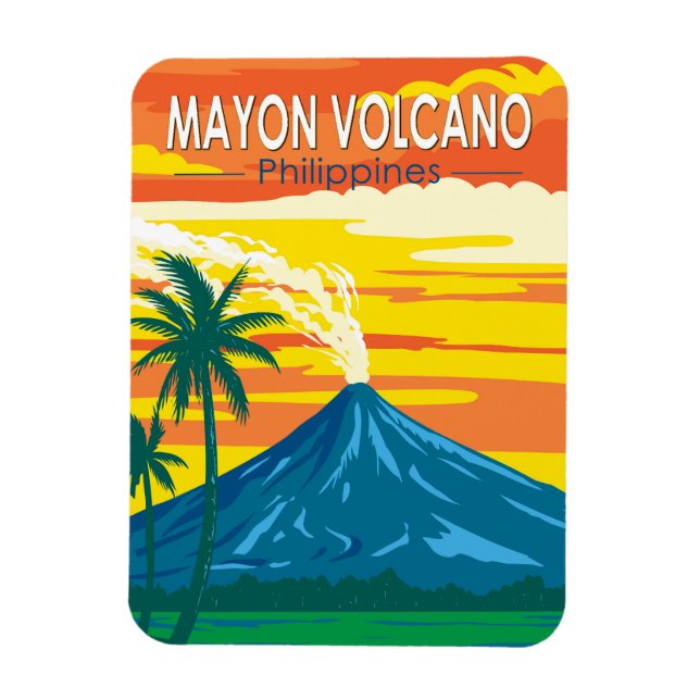 Mayon Volcano Philippines Travel Art Vintage Magnet (Vertical)
