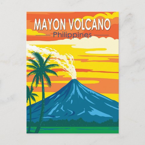 Mayon Volcano Philippines Travel Art Vintage Postcard