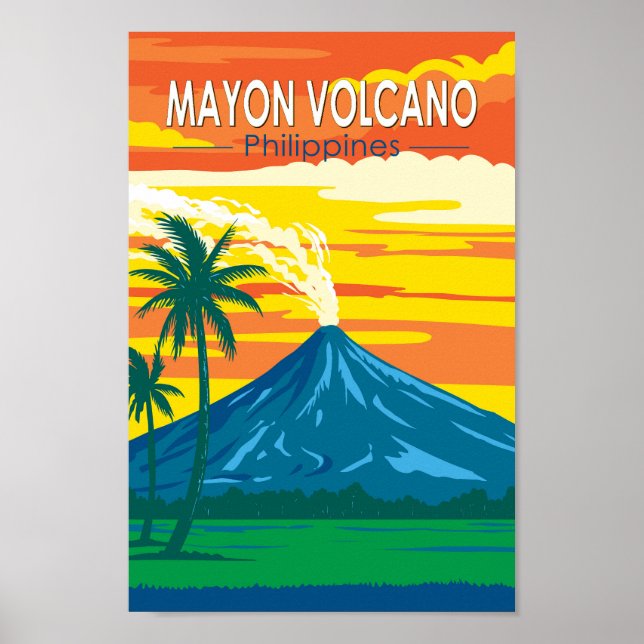 Mayon Volcano Philippines Travel Art Vintage Poster (Front)