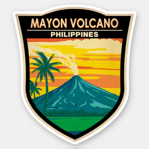 Mayon Volcano Philippines Travel Art Vintage Sticker