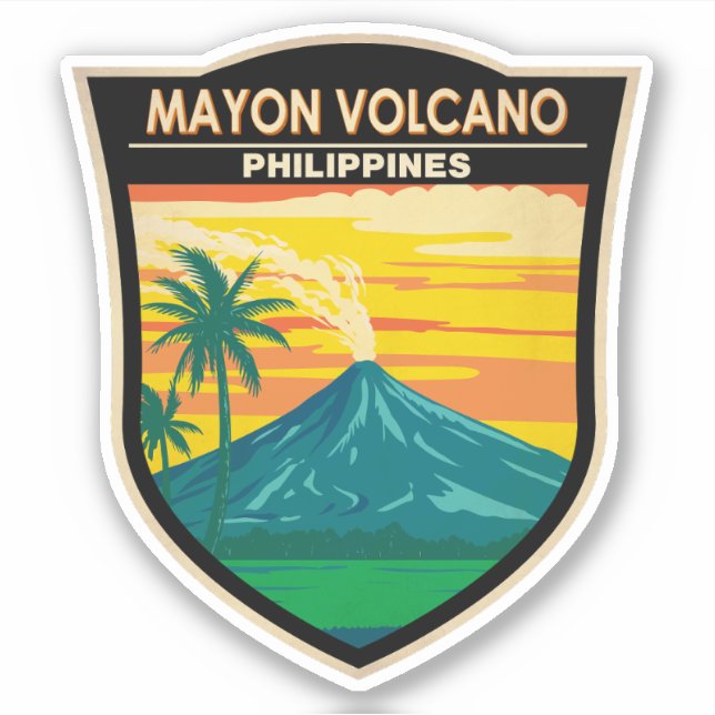 Mayon Volcano Philippines Travel Art Vintage Sticker (Front)