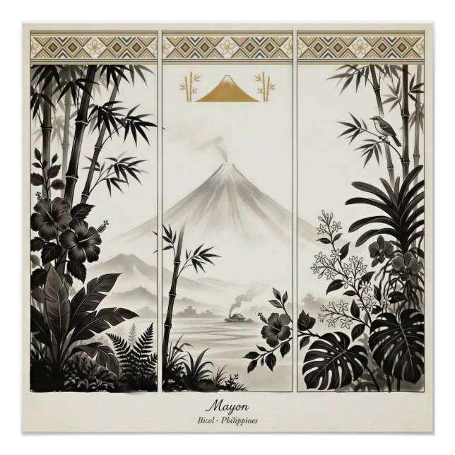 Mayon Volcano Triptych Wall Art  (Front)