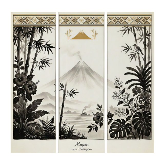 Mayon Volcano Triptych Wall Art  (Front)