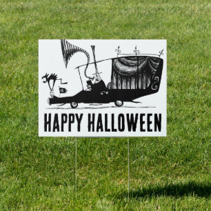 Mayor of Halloween Town Driving Hearse Sign