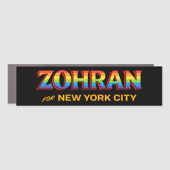 Mayor Zohran Mamdani 2025 LGBTQ Bumper Car Magnet (Front)