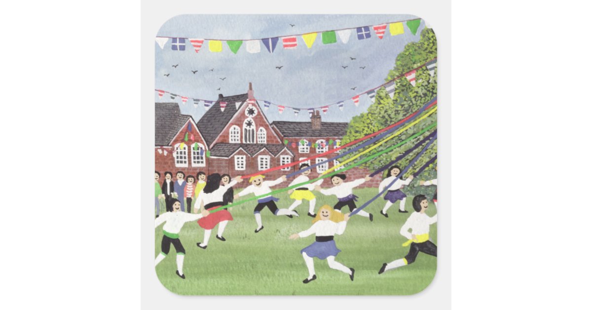 Maypole Dancing 1991 Square Sticker | Zazzle