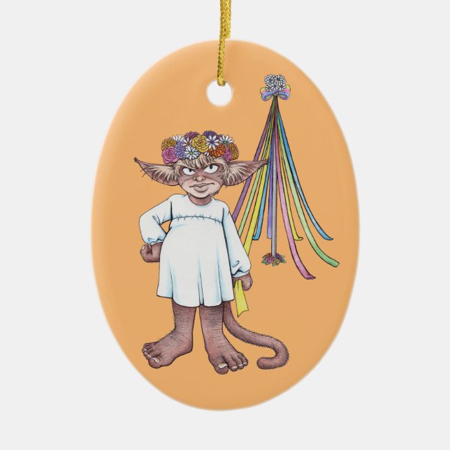 Maypole Monkey Gnome Ceramic Ornament (Front)