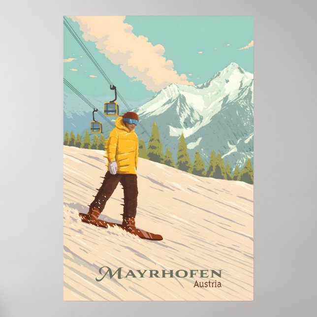 Mayrhofen Austria Snowboarding Travel Poster (Front)