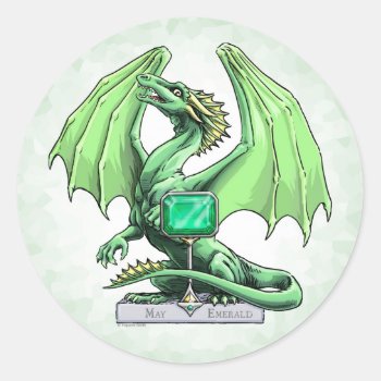 May's Birthstone Dragon: Emerald Classic Round Sticker by critterwings at Zazzle