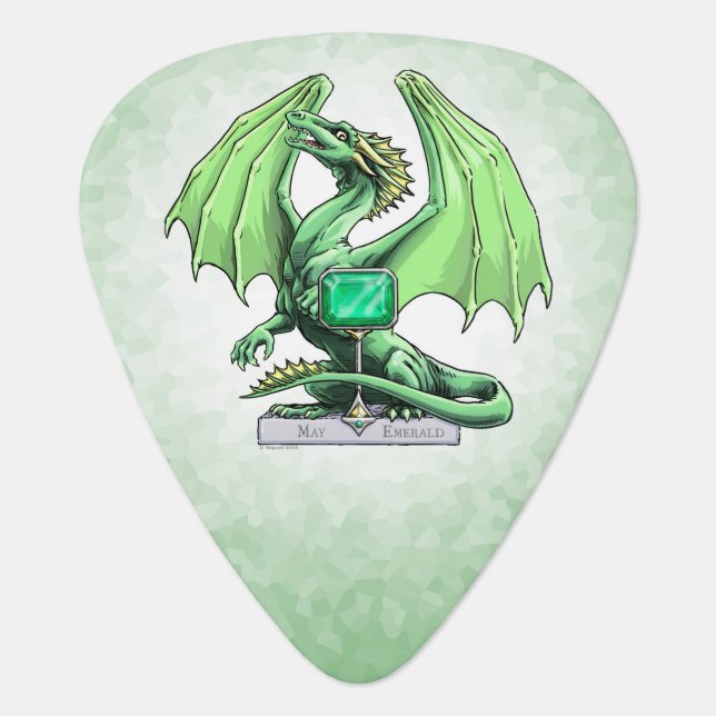 May's Birthstone Dragon: Emerald Guitar Pick (Front)